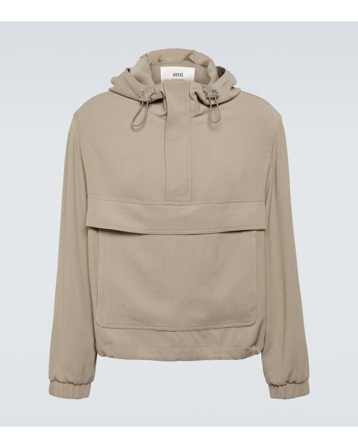 AMI Natural Hooded Half-Zip Twill Jacket for men