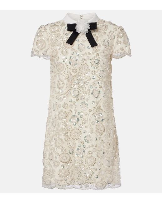 Self-Portrait Natural Bow-Detail Embellished Minidress