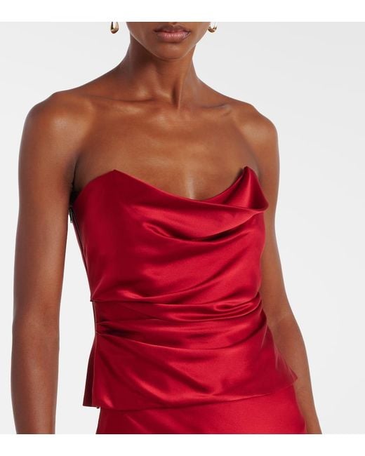 Bustier De Charmeuse De Seda Drapeado The Sei de color Red