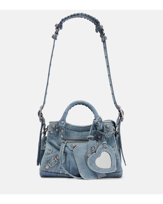 Balenciaga Blue Neo Cagole Xs Denim Shoulder Bag