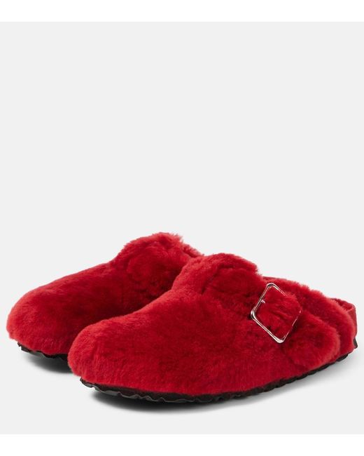 Birkenstock Red Boston Shearling Clogs
