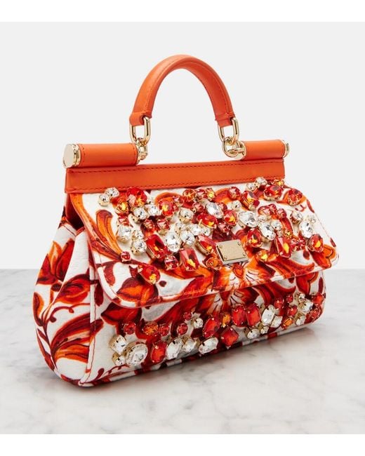 Dolce & Gabbana Red Sicily Mini Embellished Top-Handle Bag