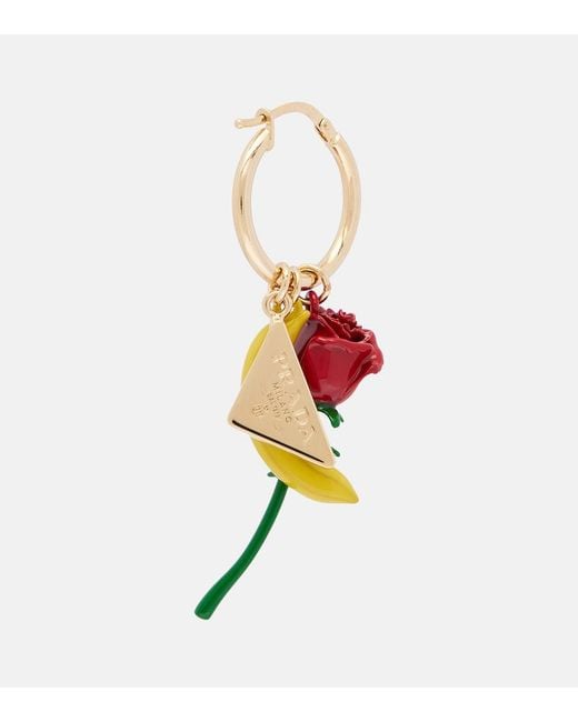 Prada Red Embellished Enamel Hoop Earrings
