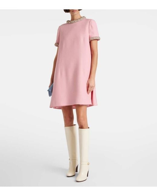 Valentino Pink Verziertes Minikleid Aus Crepe Couture