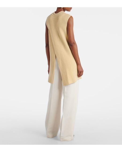 Jil Sander Natural Oversized Ribbed-Knit Wool Vest