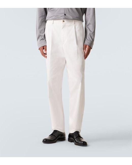 Giorgio Armani White Cotton-Blend Straight Pants for men