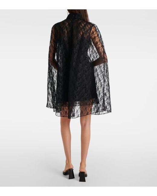 Rodarte Black Caped Floral Lace Minidress