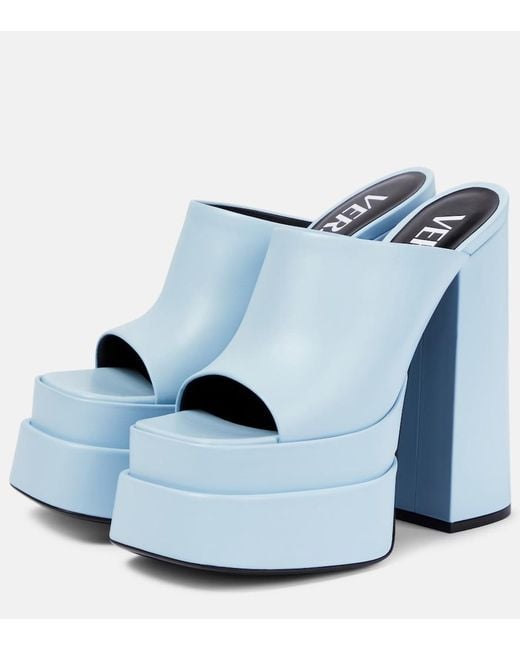 Versace Blue Leather Platform Mules