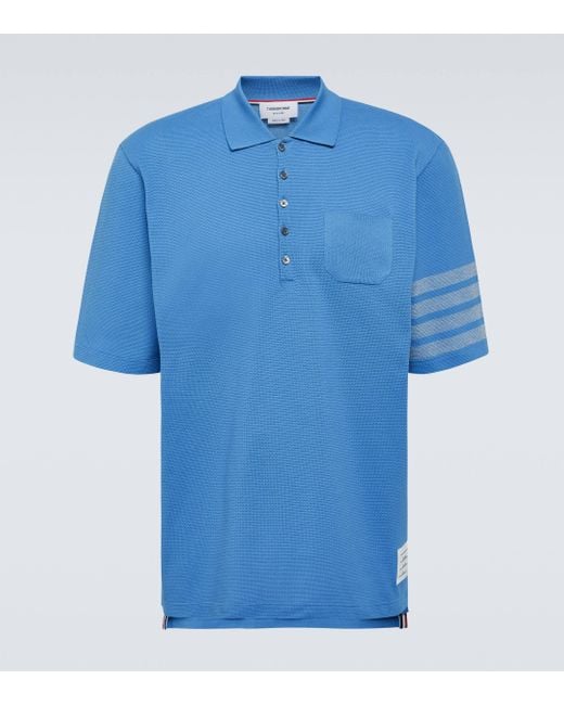 Thom Browne Blue 4-bar Cotton Pique Polo Shirt for men