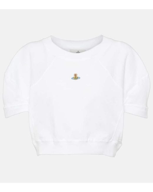 T-shirt cropped Orb in jersey di cotone di Vivienne Westwood in White