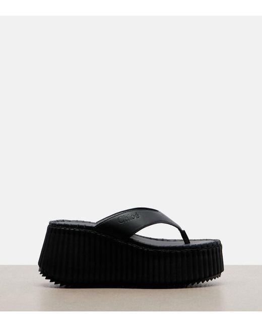 Chloé Black Nama Leather Platform Thong Sandals