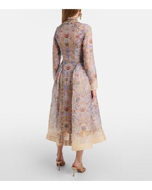 Zimmermann Multicolor Rebellion Linen And Silk Midi Dress