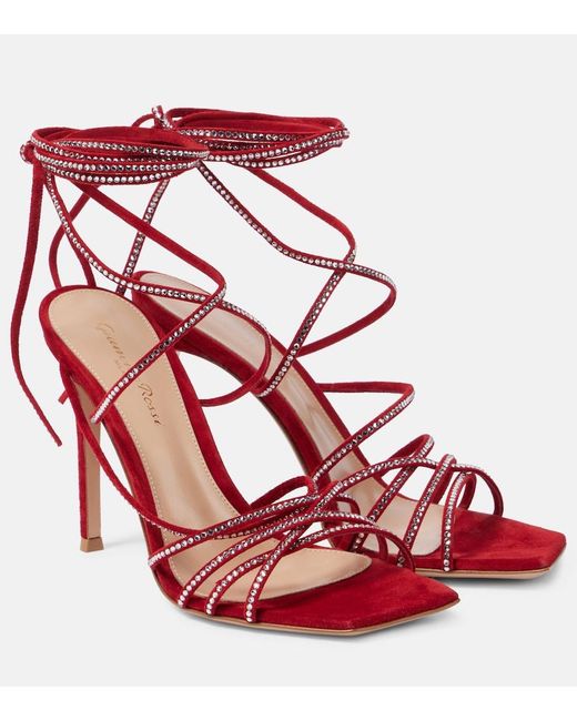Gianvito Rossi Red 105 Crystal-Embellished Suede Sandals