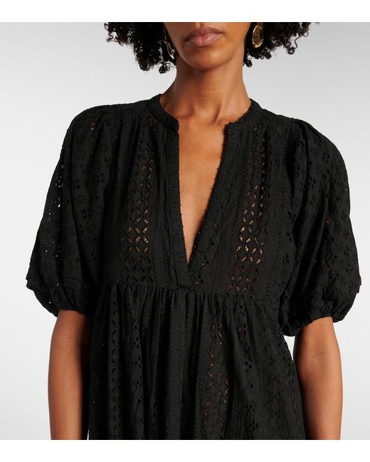 Poupette Black Tiered Cotton Midi Dress
