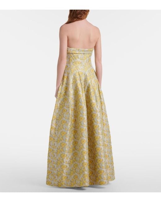 Jonathan Simkhai Yellow Octavia Floral Jacquard Bustier Gown