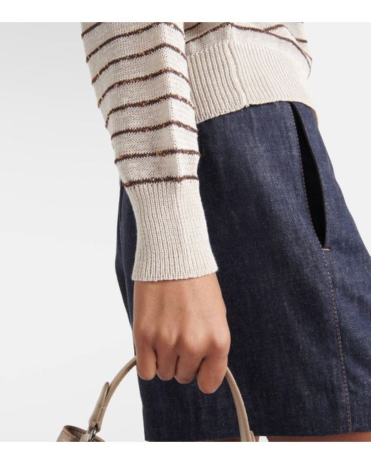 Brunello Cucinelli White Striped Cotton Sweater