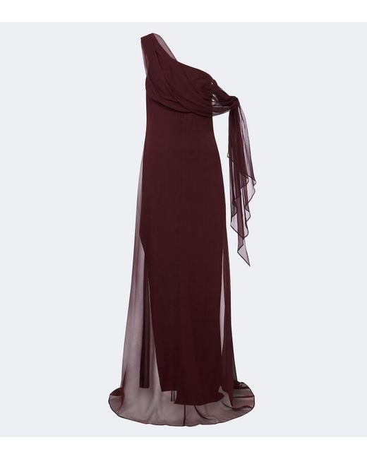 The Sei Red Draped Silk Chiffon One-Shoulder Gown