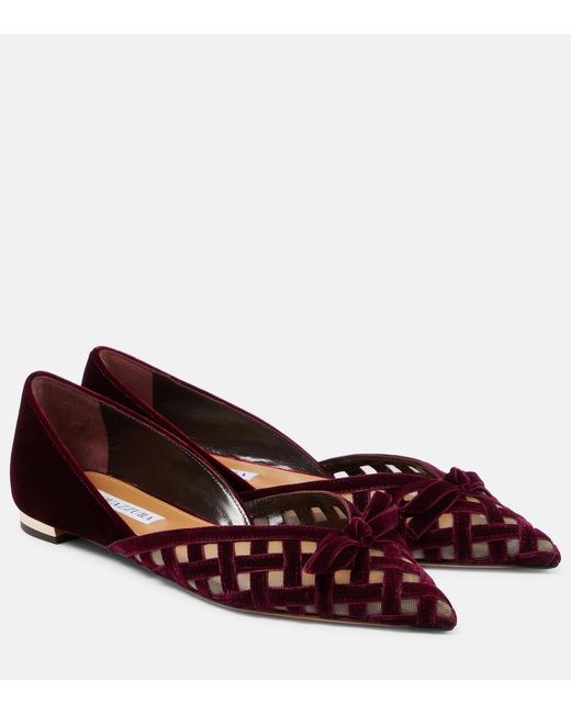 Aquazzura Brown Romance D'Orsay Velvet And Mesh Flats