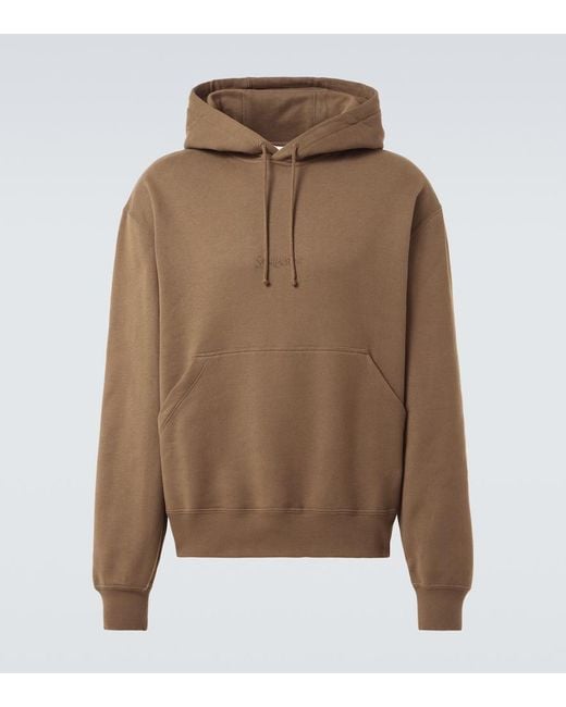 Saint Laurent Brown Logo Embroidered Cotton Fleece Hoodie for men