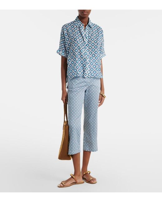 Max Mara Blue Facella Printed Cotton Wide-Leg Jeans