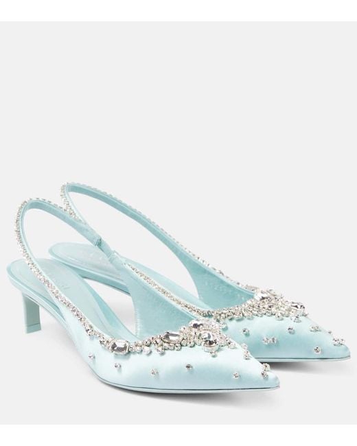 Gucci Blue Crystal-Embellished Satin Slingback Pumps
