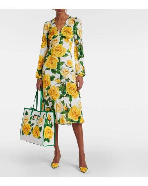 Abito midi con stampa floreale di Dolce & Gabbana in Yellow