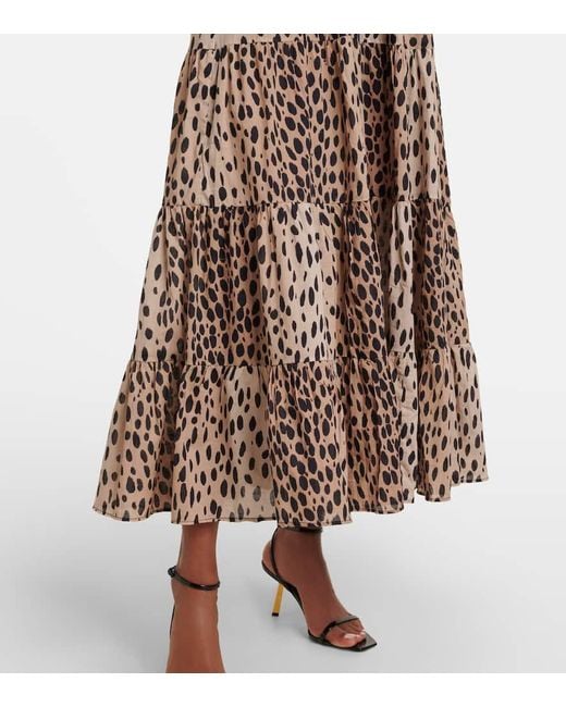 Rixo Brown Tiered Leopard-Print Cotton Maxi Dress