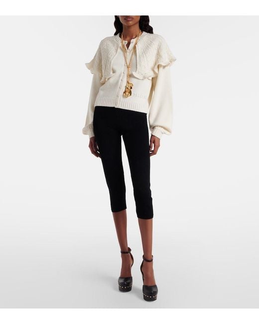 Chloé Natural Ruffled Wool And Cashmere Cardigan