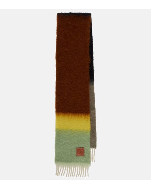 Loewe Brown Striped Mohair And Wool Scarf