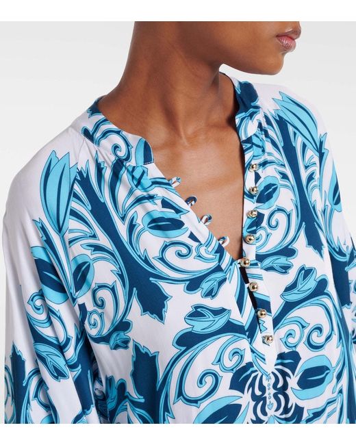 Melissa Odabash Blue Amity Printed Kaftan