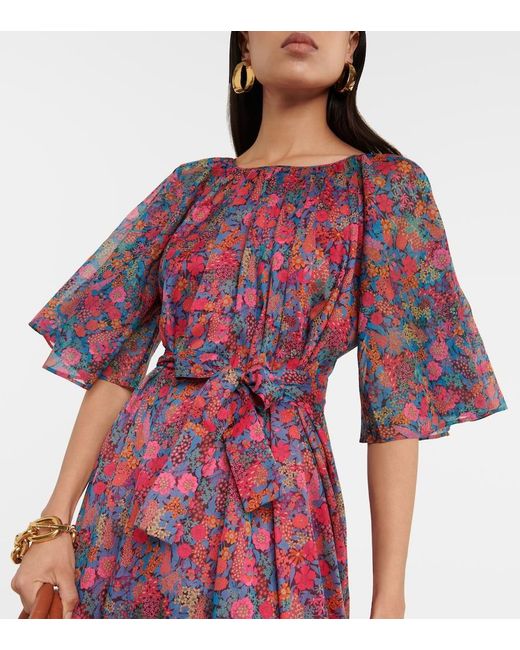 Eres Red Daisy Floral Cotton Midi Dress