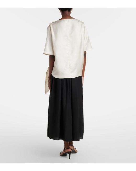 Loulou de Saison Black Naya Gathered Cotton And Silk Maxi Skirt