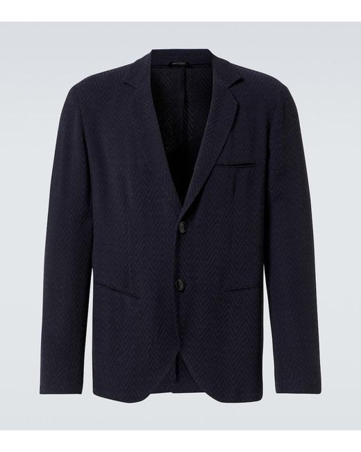 Giorgio Armani Blue Chevron Jacquard Blazer for men