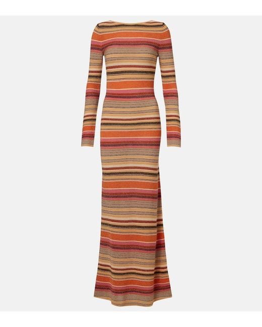 Faithfull The Brand Red Notturna Striped Maxi Dress