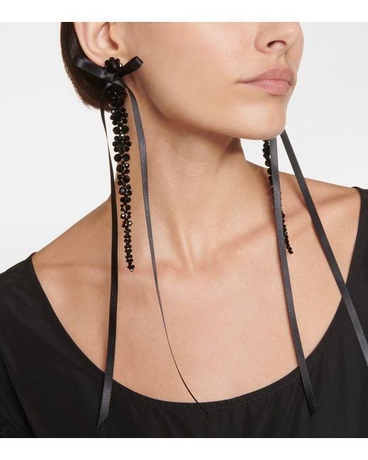 Simone Rocha Black Bow-Embellished Crystal Drop Earrings