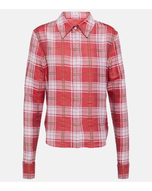 Camisa de algodon y seda a cuadros Loewe de color Red