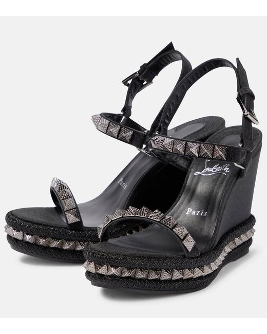 Christian Louboutin Black Pyraclou Embellished Leather Espadrilles
