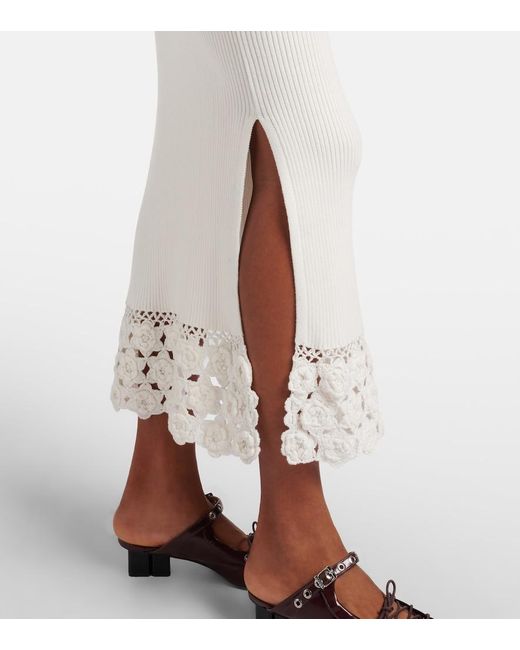 Ganni White Crochet-Trimmed Ribbed Cotton-Blend Midi Dress
