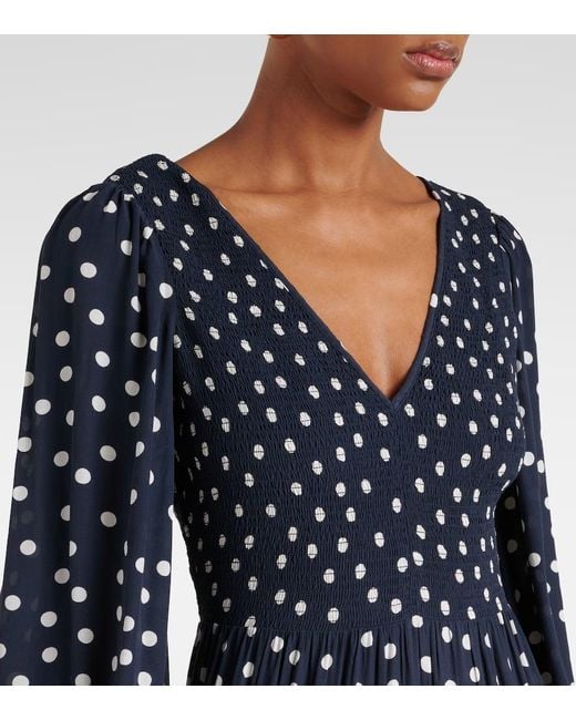 Rixo Blue Brooke Polka-Dot Midi Dress