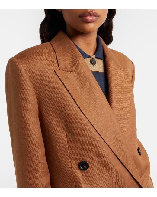 Brunello Cucinelli Brown Double-Breasted Linen Blazer