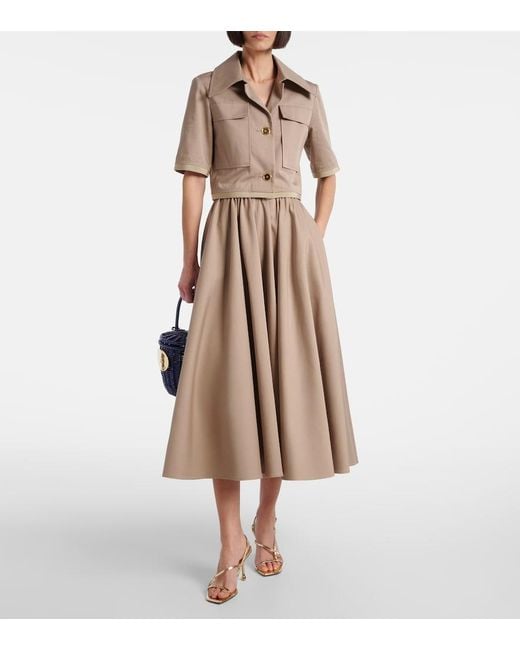 Patou Brown Gathered Cotton Gabardine Midi Skirt