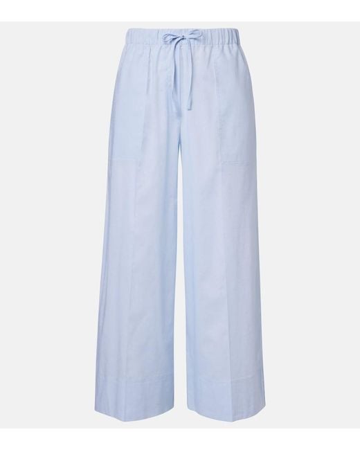 Totême Blue Cotton And Linen Wide-Leg Pants