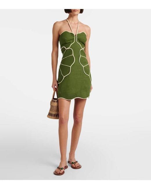 Vestido Corto En Mezcla De Lino Farm Rio de color Green