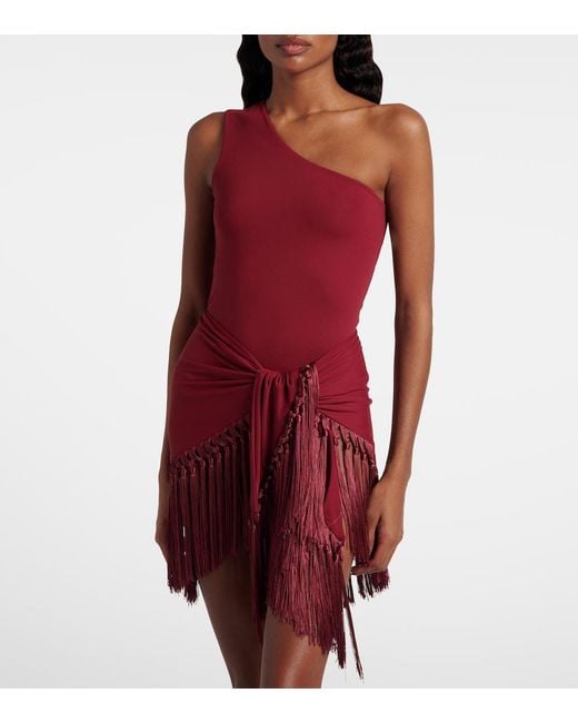 Taller Marmo Red One-Shoulder Swimsuit And Beach Cover-Up Set