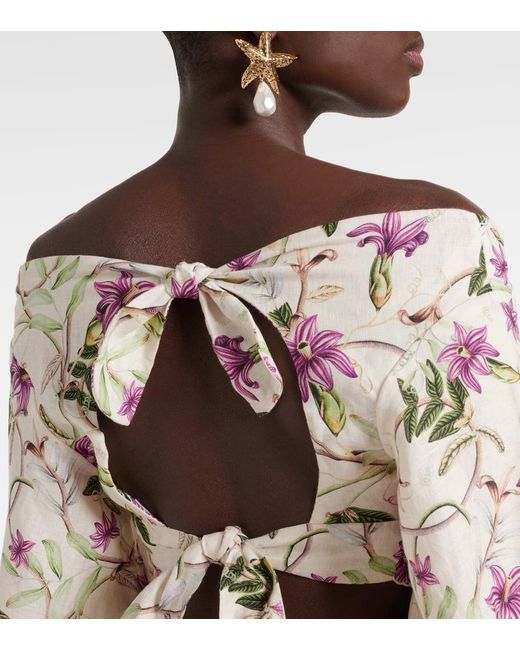 Agua Bendita Metallic Duria Floral Linen Crop Top