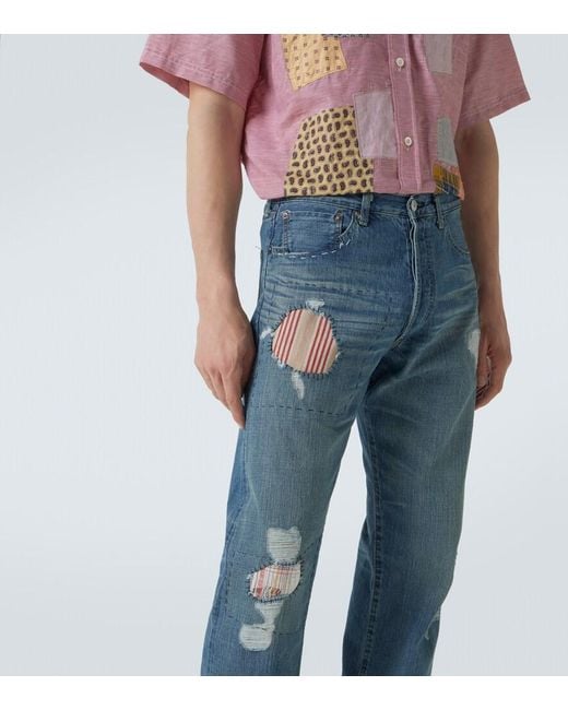 Junya Watanabe Blue X Levi's Patchwork Straight Jeans for men