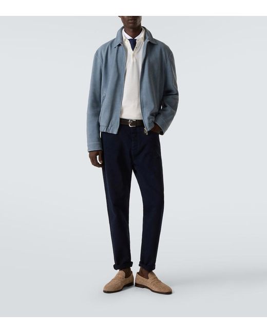 Brunello Cucinelli Blue Leather Blouson Jacket for men