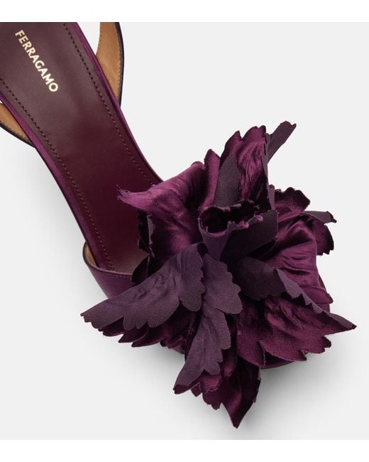 Ferragamo Purple Ghilly 95 Floral-Applique Satin Sandals