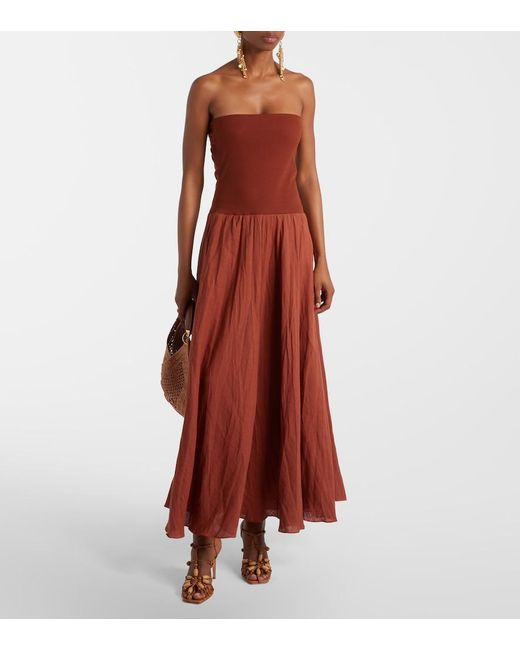 Johanna Ortiz Red Light And Sound Linen-Blend Maxi Dress