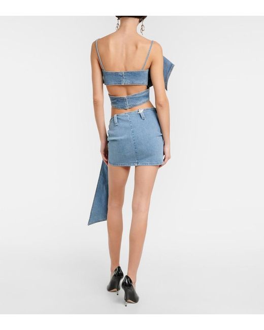 Blumarine Blue Bow-Detail Denim Miniskirt